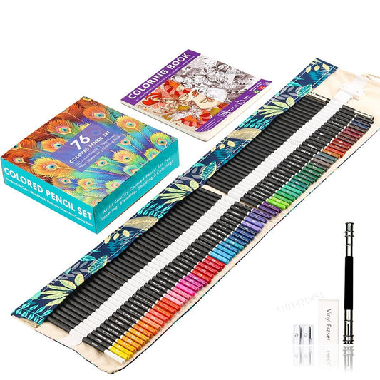 76 Pcs Set Professional Water Soluble Color Pencil Set With Watercolor Colored Coloring Book