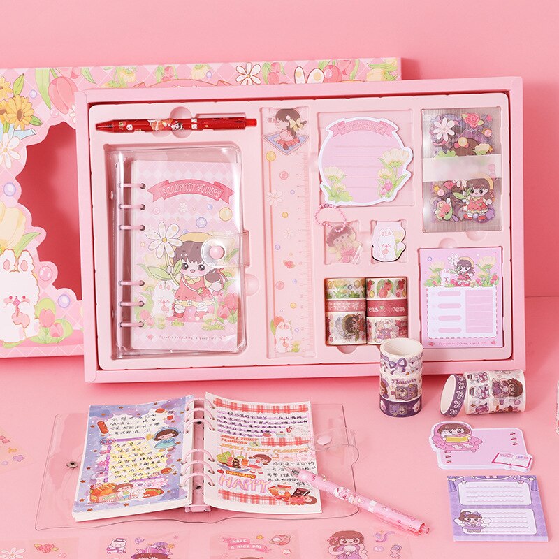A6 Binder Notebooks Washi Tape Stickers Set With Pad Soft Ruler Set - honeylives