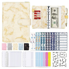 PU Leather Marble A6 Binder Set with Zipper Cash Envelopes Binder Pockets Expense Budget Sheets Label Stickers