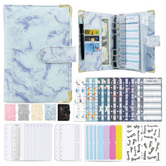 PU Leather Marble A6 Binder Set with Zipper Cash Envelopes Binder Pockets Expense Budget Sheets Label Stickers