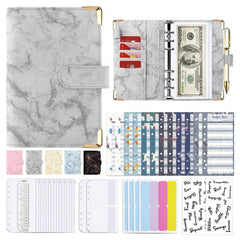 PU Leather Marble A6 Binder Set with Zipper Cash Envelopes Binder Pockets Expense Budget Sheets Label Stickers