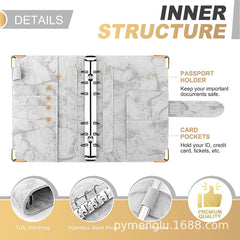 PU Leather Marble A6 Binder Set with Zipper Cash Envelopes Binder Pockets Expense Budget Sheets Label Stickers