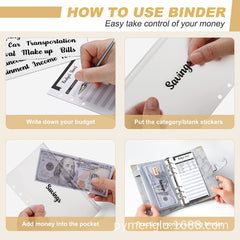 PU Leather Marble A6 Binder Set with Zipper Cash Envelopes Binder Pockets Expense Budget Sheets Label Stickers