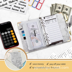 PU Leather Marble A6 Binder Set with Zipper Cash Envelopes Binder Pockets Expense Budget Sheets Label Stickers