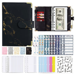 PU Leather Marble A6 Binder Set with Zipper Cash Envelopes Binder Pockets Expense Budget Sheets Label Stickers