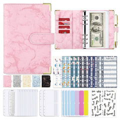 PU Leather Marble A6 Binder Set with Zipper Cash Envelopes Binder Pockets Expense Budget Sheets Label Stickers