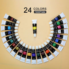 24 Colors 12ml Acrylic Paint Set With Brush Art Supplies