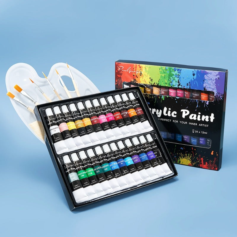24 Colors 12ml Acrylic Paint Set With Brush Art Supplies