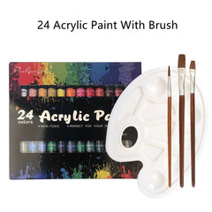 Acrylic Paint Set With Brush 24 Colors 12ml