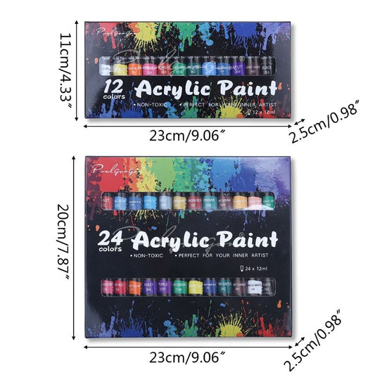 Acrylic Paint Set With Brush 24 Colors 12ml
