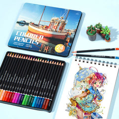 24 Colors Wood Colored Pencils With Tin Box Oil Color Pencil Set