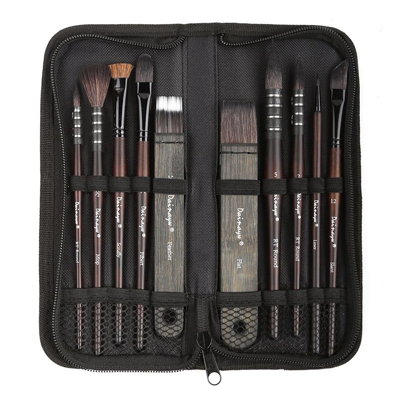 10 Pcs Watercolor Painting Brush Set Squirrel Horse Hair Paint Brush
