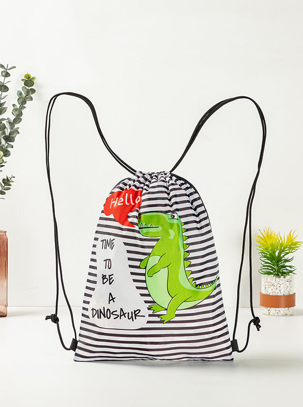 Dinosaurs Sports Equipment Bag Oxford Cloth Drawstring Bag Cartoon Print Outdoor Sports Camping Storage Bag - honeylives