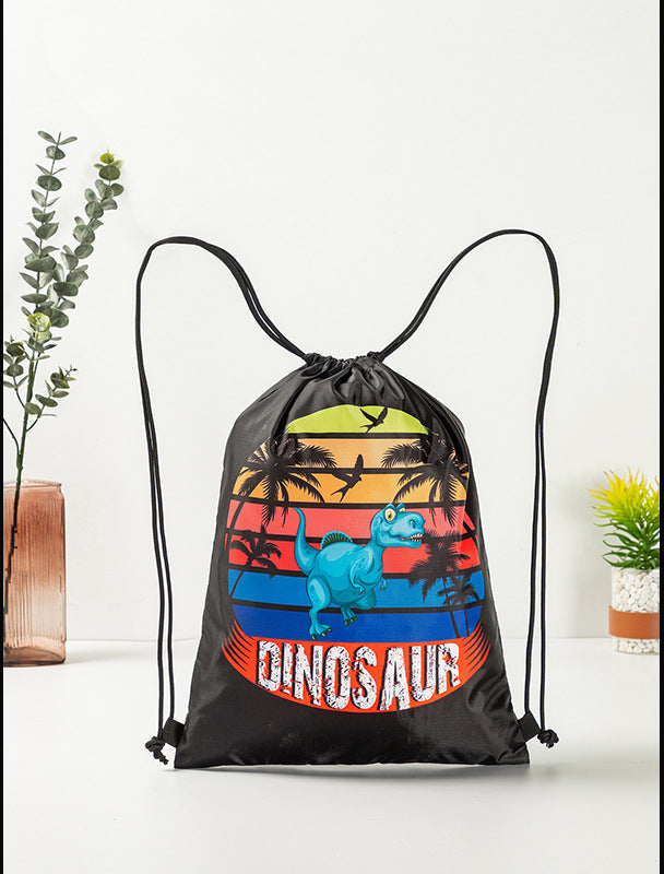 Dinosaurs Sports Equipment Bag Oxford Cloth Drawstring Bag Cartoon Print Outdoor Sports Camping Storage Bag - honeylives