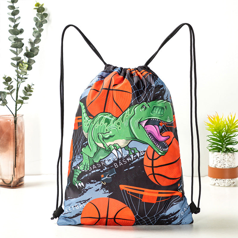 Dinosaurs Sports Equipment Bag Oxford Cloth Drawstring Bag Cartoon Print Outdoor Sports Camping Storage Bag - honeylives