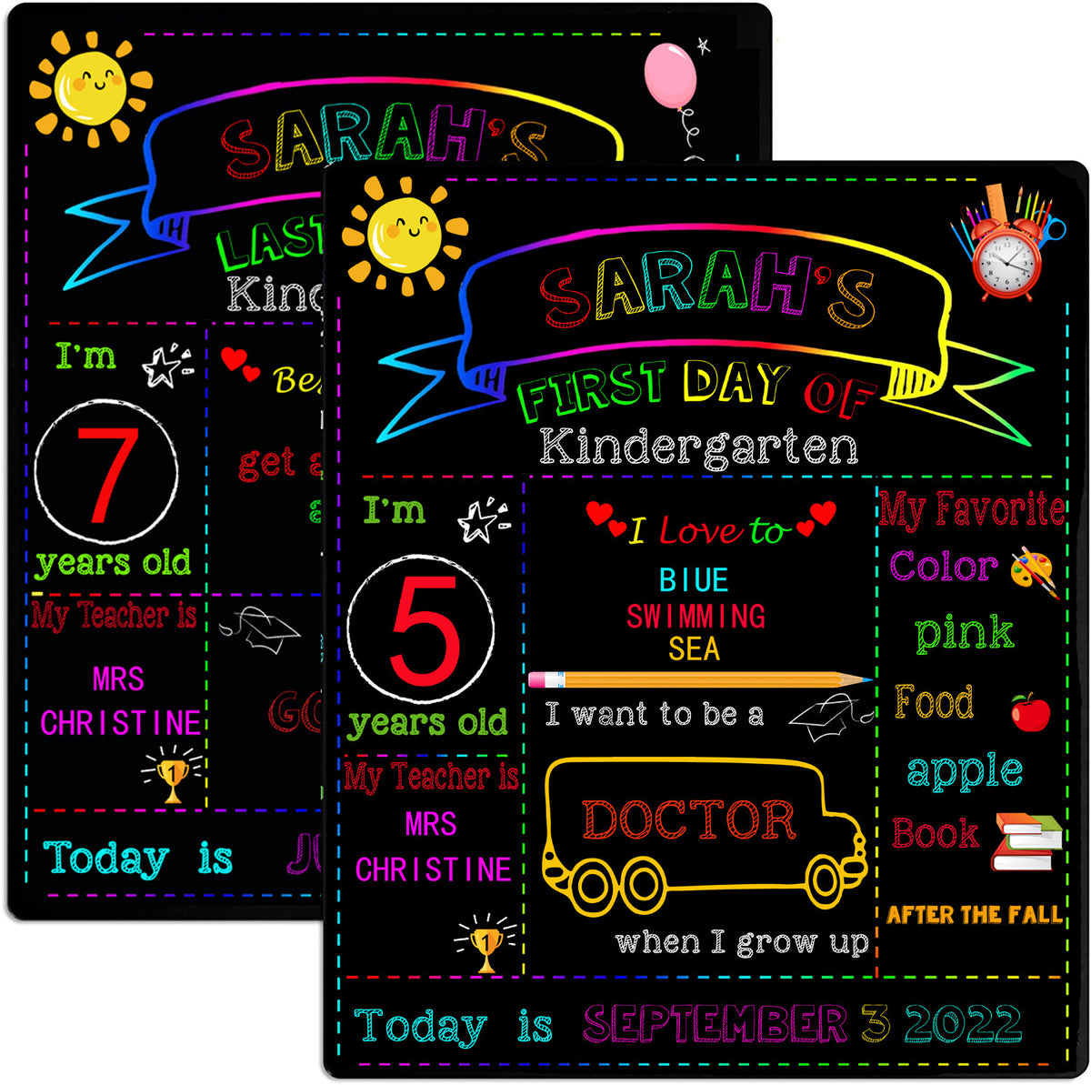 First Day of School Double Sided Back to School Chalkboard Reusable Wooden