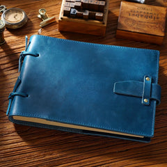 Genuine Leather Notebook Handmade Journal with Lock Blank Kraft Paper