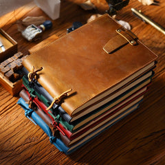 Genuine Leather Notebook Handmade Journal with Lock Blank Kraft Paper
