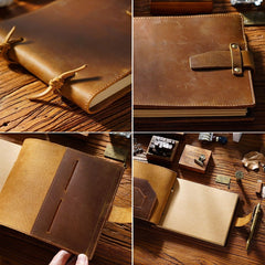 Genuine Leather Notebook Handmade Journal with Lock Blank Kraft Paper