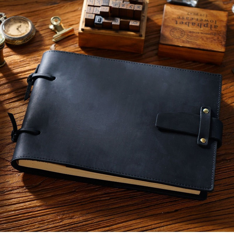 Genuine Leather Notebook Handmade Journal with Lock Blank Kraft Paper