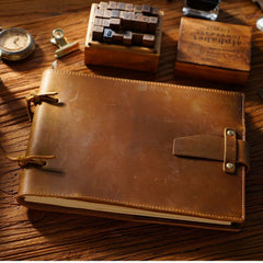 Genuine Leather Notebook Handmade Journal with Lock Blank Kraft Paper