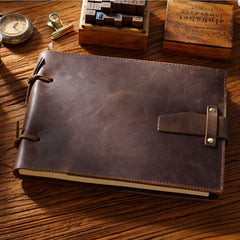 Genuine Leather Notebook Handmade Journal with Lock Blank Kraft Paper