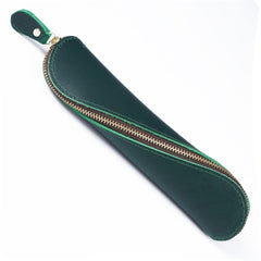 Genuine Leather Zipper Pen Pencil Bag Vintage Pen Case
