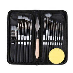 19 pcs Wooden Nylon Hair Multihead Watercolor Pens Set With Oil Painting Knife