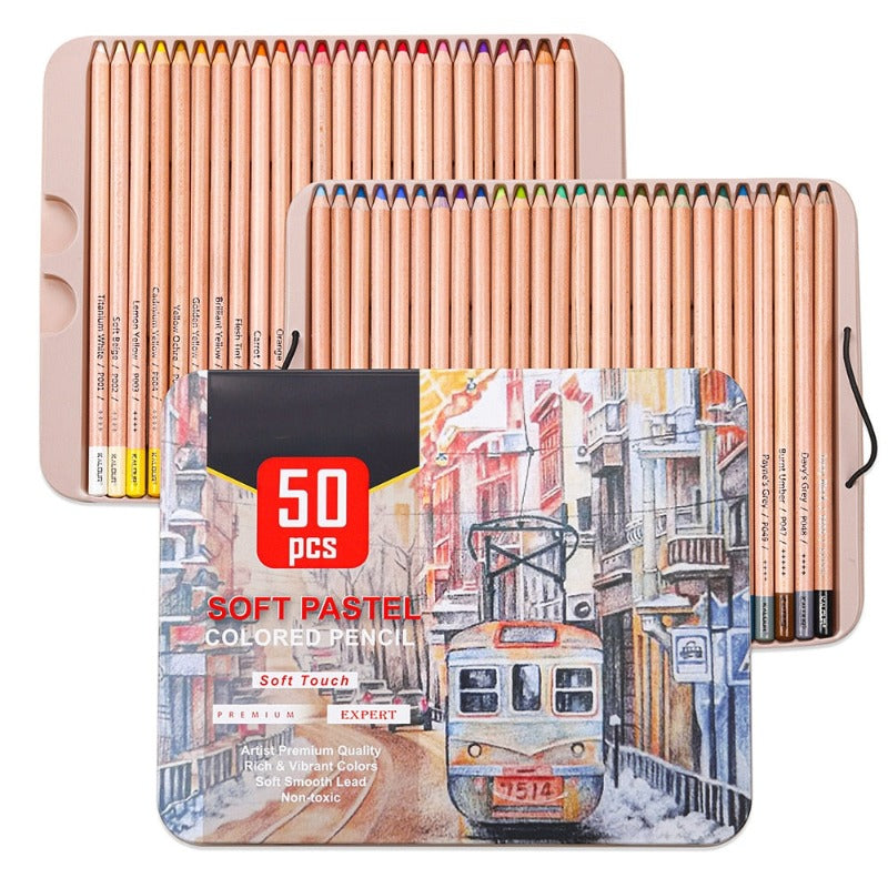 50pcs Soft Pastel Colored Pencil Set Wood Skin Pastel Color Pencils Set