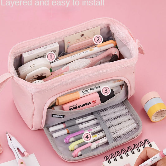 Large Capacity Multifunctional Pencil Bags Case Solid Color Series Canva Pencil Bag