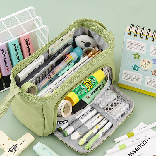 Large Capacity Multifunctional Pencil Bags Case Solid Color Series Canva Pencil Bag