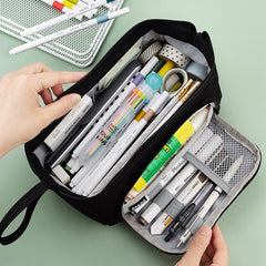 Large Capacity Multifunctional Pencil Bags Double Layer Canvas Portable Stationery Box