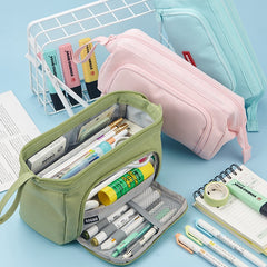 Large Capacity Multifunctional Pencil Bags Double Layer Canvas Portable Stationery Box