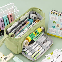Large Capacity Multifunctional Pencil Bags Double Layer Canvas Portable Stationery Box