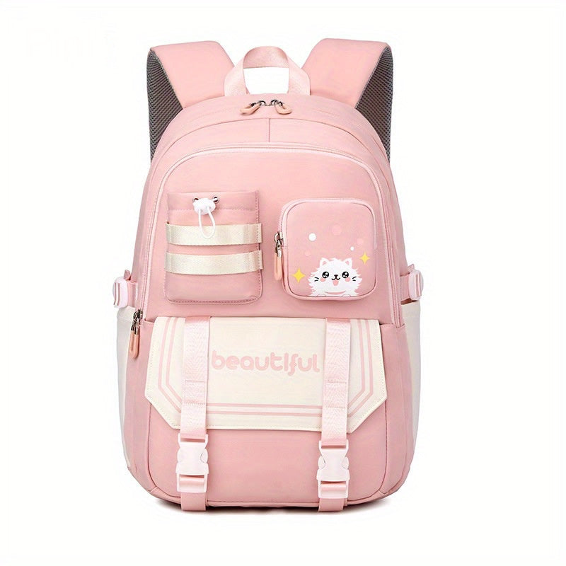 Large Capacity Student School Bag Solid Color Backpack Class Primary Schoolbag