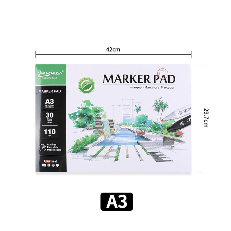 Marker Drawing Book 30 Sheets Professional Marker Paper Watercolor Sketch Notepad Book
