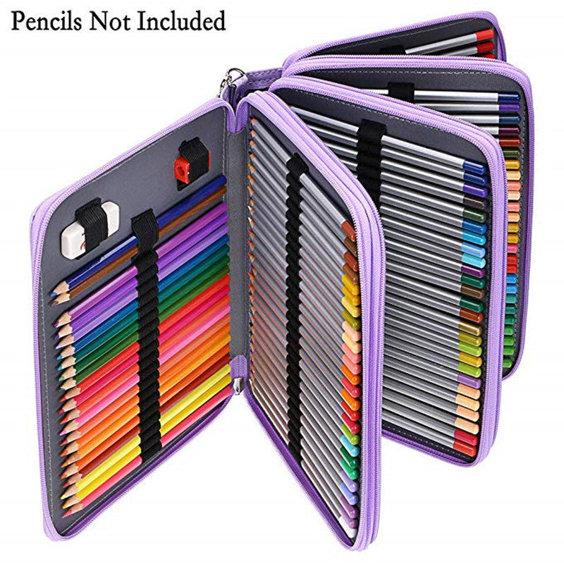 Multifunction 200 Slot Portable Colored Pencil Case Waterproof Leather Pencil Bag