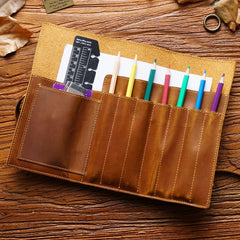 Multifunction Pencil Case Genuine Leather Tie Rope Pens Bag Stationery Storage Bags