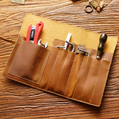 Multifunction Pencil Case Genuine Leather Tie Rope Pens Bag Stationery Storage Bags