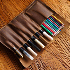 Multifunction Pencil Case Genuine Leather Tie Rope Pens Bag Stationery Storage Bags