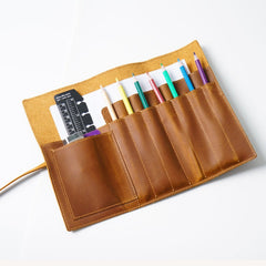 Multifunction Pencil Case Genuine Leather Tie Rope Pens Bag Stationery Storage Bags