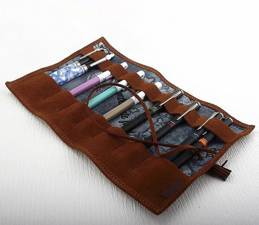 Multifunction Roll Pencil Bag Vintage Leather Pen Bag Box