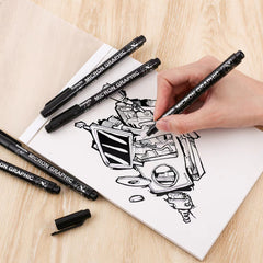 Refillable Black Ink Fineliner Waterproof Drawing Marker Pen Set