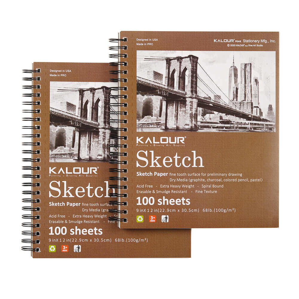 2 Books Pack 9*12inch 100 Sheets Spiral Sketch Book Stationery Drawing Pad Professional Art Painting Sketch Book