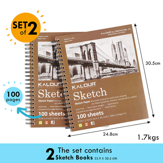 2 Books Pack 9*12inch 100 Sheets Spiral Sketch Book Stationery Drawing Pad Professional Art Painting Sketch Book