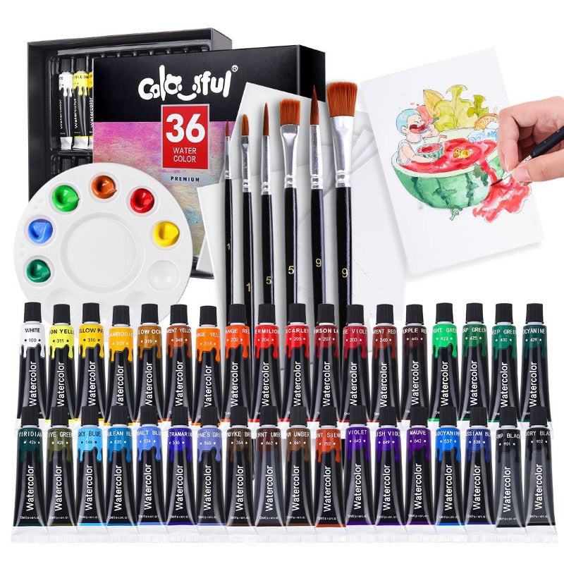 Portable And Washable Watercolor Paint Set With Water Color Paints And Brushes