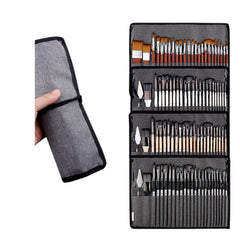 25Pcs Wooden Handle Nylon Bristle Artist Painting Brush Set with Canvas Bag