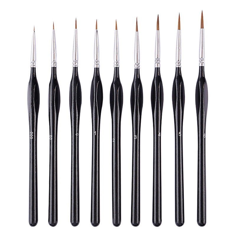 9 Pcs Extra Fine Tip Paint Brush Set Miniature Detail Paint Brush Professional Wooden Handle Watercolor Detail Liner Learning Drawing Tool Cartoon Accessories