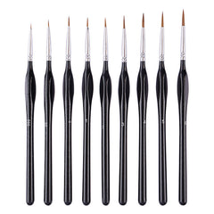 9 Pcs Extra Fine Tip Paint Brush Set Miniature Detail Paint Brush Professional Wooden Handle Watercolor Detail Liner Learning Drawing Tool Cartoon Accessories