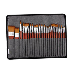 25Pcs Wooden Handle Nylon Bristle Artist Painting Brush Set with Canvas Bag